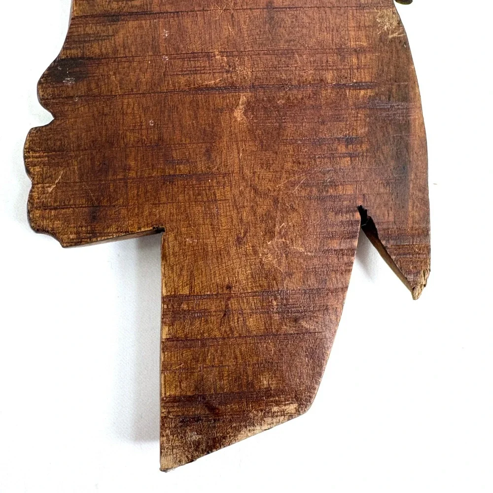 Vintage 70's Hand Carved Wood Wall Art Brown Pair Face Fish Tribal Folk Art MCM